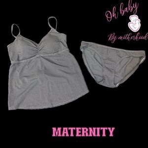 NWT oh baby by motherhood black/white tankini 2pc swim set size L